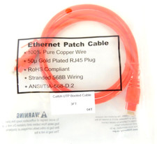 CAT6A Cable 50u Gold Plated RJ45 Plug 3 FT Red - Professional Series - LOT OF 5 picture