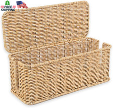 Handmade Rattan Cable Management Box 2-Slot Cord Organizer Under Desk Natural picture