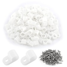 100 Pack RType White Wire Clamp, 3/8 Inch Nylon Clip Cable Fastener Wire Clam... picture