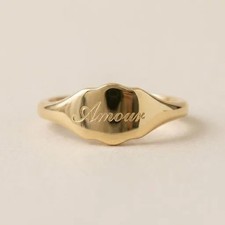 Wavy Custom Script Signet Ring, Personalized Name Ring, Wavy Face Gold Ring, Min picture
