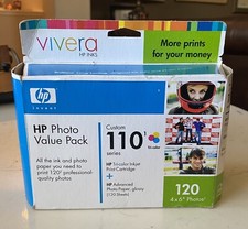 HP Photo Value Pack Custom 110 Tri-color ink cartridge +120 photo paper Exp 2007 picture