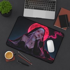 Gothic Nun Red Moon Desk Mat Mouse Pad | 2 Sizes | Dark Anime Fantasy Art picture