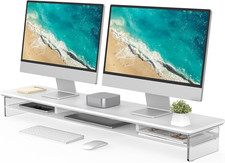 Acrylic Monitor Stand Riser, 42.5 Inches Dual Monitor Stand with Metal Storage, picture