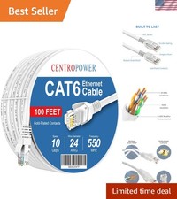 Cat 6 Ethernet Cable, 100 ft, 10Gbps LAN Internet Cord, White picture