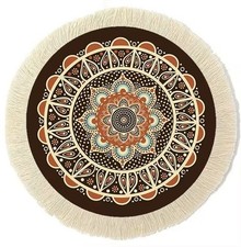 Oriental Rug Style 9” Round Mouse Pad W/Fringe For Gaming or Office picture