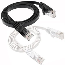 2 PCS 3 FT Ethernet Cable Cat 6 LAN Flat Net Faster Cat5e/Cat5 Slim RJ45 Black picture