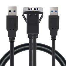 Car Vehicle Square USB 3.0 Flush Mount Panel Extension Cable Dual Port Mount picture