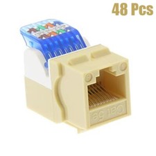 48Pcs Cat5E RJ45 8P8C Ethernet LAN Network Toolless Keystone Jack Snap-in Ivory picture