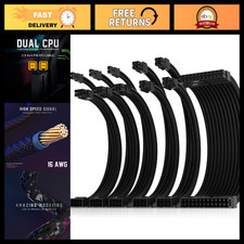 16AWG Power Supply Extension Cable Kit, 1x24-PIN & 2x8-PIN, 30cm, Black Sleeved picture