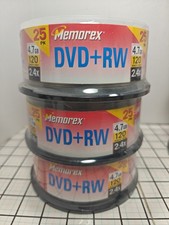 Lot 3 MEMOREX DVD+RW 25 PACK BLANK REWRITEABLE 4.7 GB Discs - 75 Discs Total picture