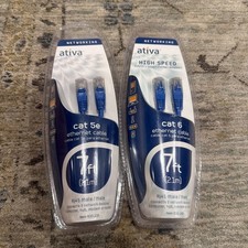 (2) Ativa Cat. 5e Utp Patch Cable - 1 X Rj-45 Male 7ft Blue, New Sealed Package picture