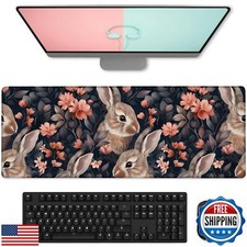 Graceful Bunny Gaming Mouse Pad, Large Cute Rabbit and Floral Desk Mat for La picture