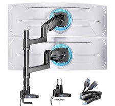ARES WING Stacked Dual Vertical Monitor Arm with USB A/C for 17 to 49 Inch picture