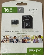 PNY 16GB microSDHC Class 4 Memory Card w/ SD Adapter New Sealed picture