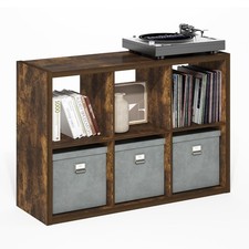 Cubicle Bookshelf 6 Cube Extra Thick Frame Amber Pine Furinno LU22005AP picture