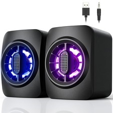 RGB PC Computer Speakers USB Powered 3.5mm AUX Dynamic Lighting picture