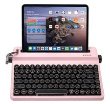 Retro Typewriter Mechanical Keyboard Wireless BluetoothWorking Return Lever Pink picture