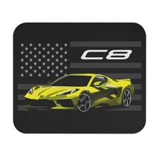 Corvette C8 Mouse Pad Chevy Supercar Yellow American Flag Desk Accessory picture