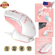 Sakura Pink Wireless Gaming Mouse 12K DPI RGB Charging Dock 6 Prog Buttons picture