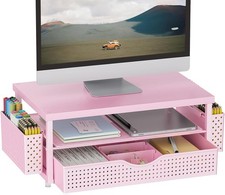 Matte Pink Monitor Stand Riser Drawer 2 Pen Holders Desk Organizer Laptop PC picture