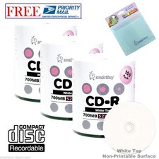 300 Pack Smartbuy 52X CD-R 700MB White Top Record Disc + FREE Micro Fiber Cloth picture