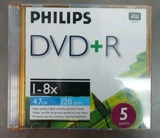Philips 5 Pack DVD+R 4.7 CD High Speed 1 8X 700MB 120 Minutes New w Jewel Cases picture