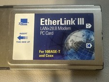 EtherLink III 3 Com LAN+33.6 Modem Standard PC Card For 10BASE-T & Coax  picture
