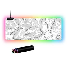 RGB Mouse Pad LED Desk Mat Large Gaming Mousepad White with Black Topographic picture