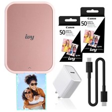 Canon IVY 2 Mini Photo Printer Bluetooth ZINK 2x3 Blush Pink Essentials Bundle picture