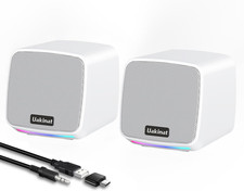Computer Speakers Desktop PC USB Powered 3.5mm Aux Speaker Laptop White picture