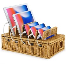 Cable Management Box Handwoven Imitation Rattan Cord Hider Box Charging Stati... picture