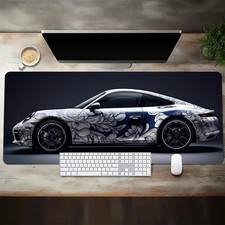 Large White Sports Car Mouse Pad, Extended Non-Slip Gaming Desk Mat for PC Setup picture