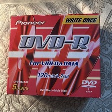 Pioneer DVD-R 120 min 4.7 GB Recordable Disc 5 Pack DVS-R47AS5/U Unopened NIB picture