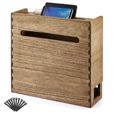 KIRIGEN Wooden WiFi Router Storage Box, 3-Tier Cable Organizer, Brown picture