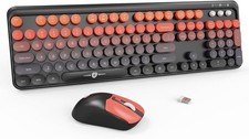 Wireless Keyboard Mouse Combo,Typewriter Cute Retro Style,104 Round Key Colorful picture