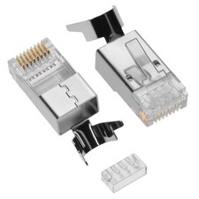 RJ45 CAT6 Shielded Plug Solid 50Micron 1.5mm dia 3 Prong w/Inserter 100pk picture