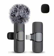 Kouzone USB-C Clip-On Wireless Mini Microphone, Black, Furry & Foam Windshields picture