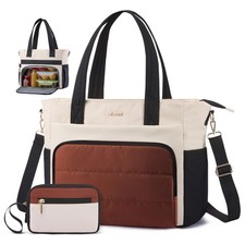 Lunch Tote Bag for , 15.6 Inch Puffer Laptop Work Tote with Cup Holder, Quilt... picture