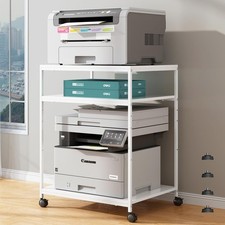 White Printer Stand, 20” Large Printer Table for Home Office, 3 Tier Rolling ... picture