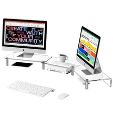 3Layer Transparent Acrylic Dual Monitor Stand Adjustable Riser For PC TV picture