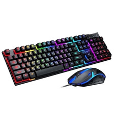 T-WOLF TF200 Wired Gaming Keyboard & Mouse Combo with Rainbow RGB, Black picture