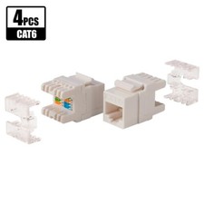 4 Pcs CAT6 RJ45 Keystone Jack 110 Punch Down 28mm 180 Degree Network WHITE picture