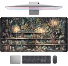 31.5x15.7 Inch Mystical Green Tree House Forest Library Desk Mat XXL Mouse Pad picture