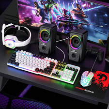 5-IN-1 Wired Rainbow Backlit Keyboard and Mouse,Headphone with Mic,Pad, Speaker picture
