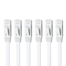 6 PCS 7ft White CAT6 Ethernet Cable High Speed Solid Flat Gigabit LAN Network picture