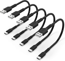6 inch Short Fast Charging Cord, 5 Pack Durable USB A to 0.5 Feet, Black picture