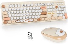GTSP Creamy Wireless Keyboard and Mouse, Typewriter Office Bear-brown  picture