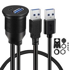 BATIGE Dual USB 3.0 Type-C Flush Mount Extension Cable Waterproof 3ft Black picture