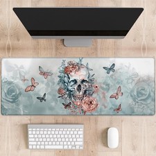 Skull Rose Gaming Mouse Pad Gothic Floral Extended Desk Mat 31.5x11.8 Inch picture