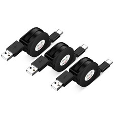 3Pack Car Carplay Cable Fast Charging 3.3FT Retractable USB Type 3.3FT, Black picture